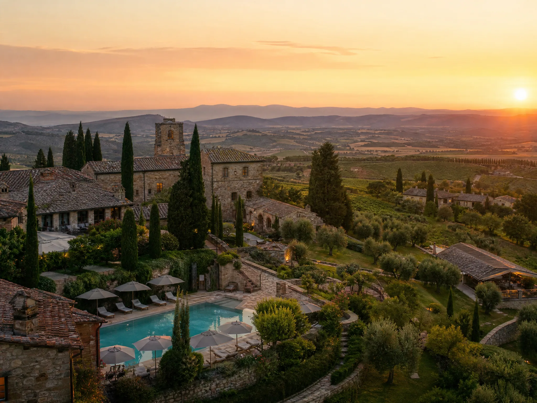 Borgo San Felice — тосканское винное поместье среди виноградников и оливковых деревьев с countryside luxury atmosphere